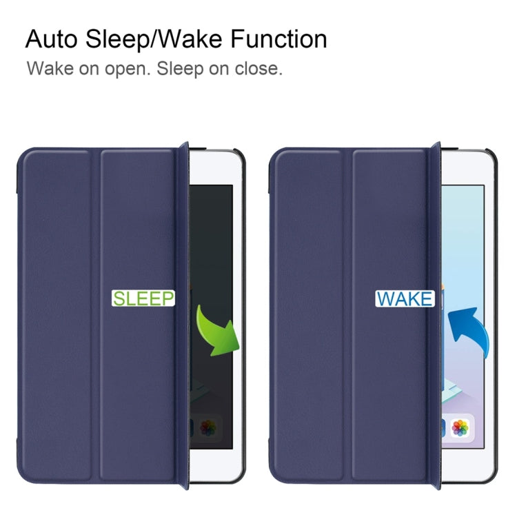 Custer Texture Horizontal Flip Smart PU Leather Case for iPad Mini 4 / Mini 5, with Sleep / Wake-up Function & Three-folding Holder (Blue)