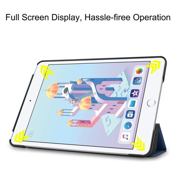 Custer Texture Horizontal Flip Smart PU Leather Case for iPad Mini 4 / Mini 5, with Sleep / Wake-up Function & Three-folding Holder (Blue)