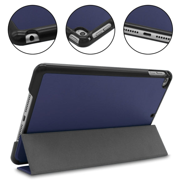 Custer Texture Horizontal Flip Smart PU Leather Case for iPad Mini 4 / Mini 5, with Sleep / Wake-up Function & Three-folding Holder (Blue)
