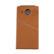 Vertical Flip Genuine Leather Case + QI Wireless Standard Charging Back Cover For Microsoft Lumia 950 XL(Brown)