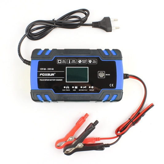 FOXSUR 12V-24V Car Motorcycle Truck Repair Battery Charger AGM Charger, EU Plug (Blue) - free shipping - PMC Jewellery - Order now!