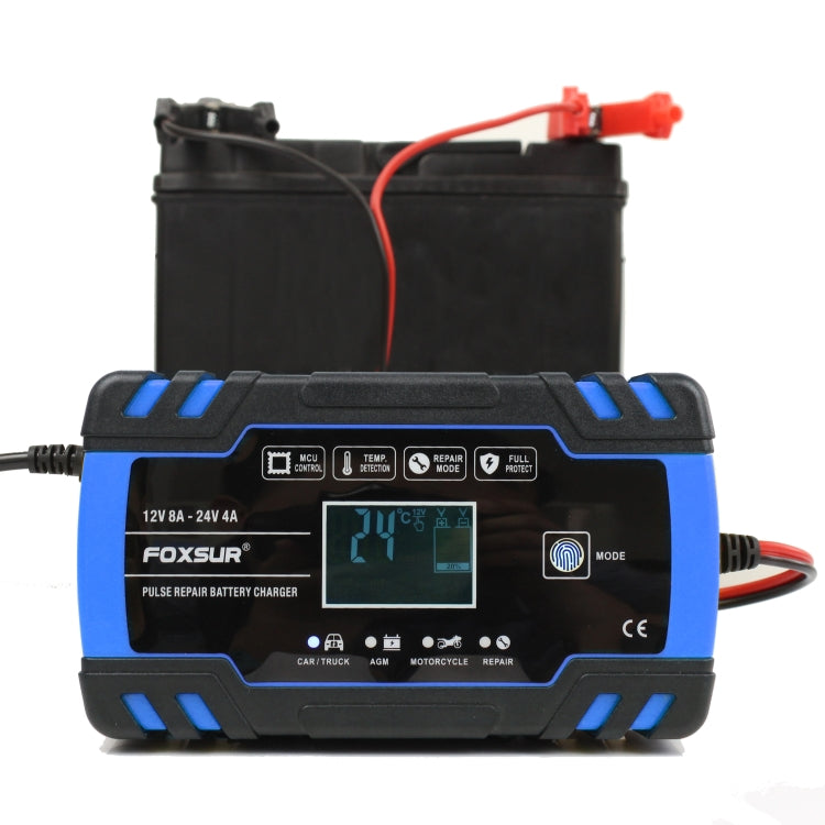 FOXSUR 12V-24V Car Motorcycle Truck Repair Battery Charger AGM Charger, EU Plug (Blue) - free shipping - PMC TechLife - Order now!