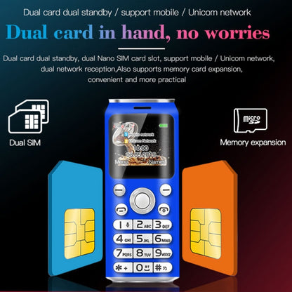 Satrend K8 Mini Mobile Phone, 1.0 inch, Hands Free Bluetooth Dialer Headphone, MP3 Music, Dual SIM, Network: 2G(Blue) - free shipping - PMC Jewellery - Order now!