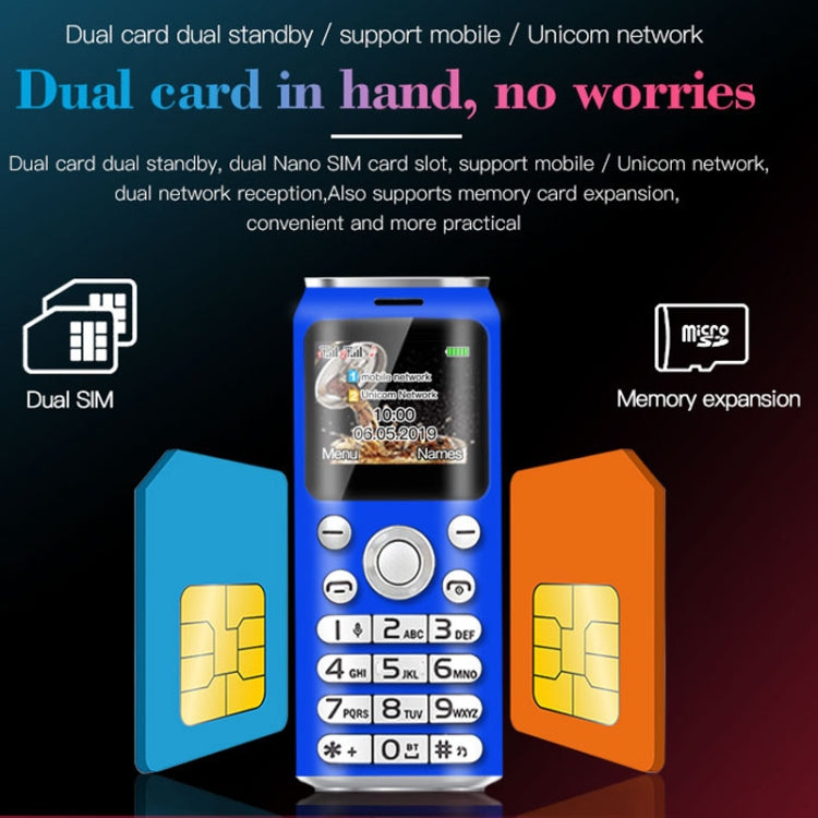 Satrend K8 Mini Mobile Phone, 1.0 inch, Hands Free Bluetooth Dialer Headphone, MP3 Music, Dual SIM, Network: 2G(Blue)