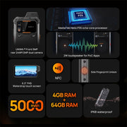 UNIWA W888 Explosion-proof Rugged Phone, 4GB+64GB, IP68 Water-resistant Dustproof Shockproof, 5000mAh Battery, 6.3 inch Android 11 MTK6765 Helio P35 Octa Core up to 2.35GHz, Network: 4G, NFC, OTG(Black+Orange)