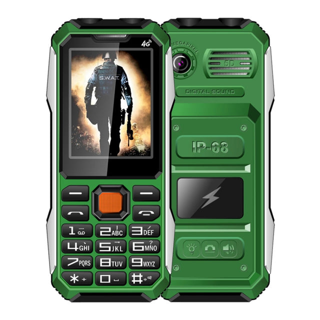 A6 4G Full Network Triple Proofing Elder Phone, Water-resistant Shockproof Dustproof, 6800mAh Battery, 2.4 inch, 21 Keys, LED Flashlight, FM, SOS, Dual SIM, Network: 4G(Green)