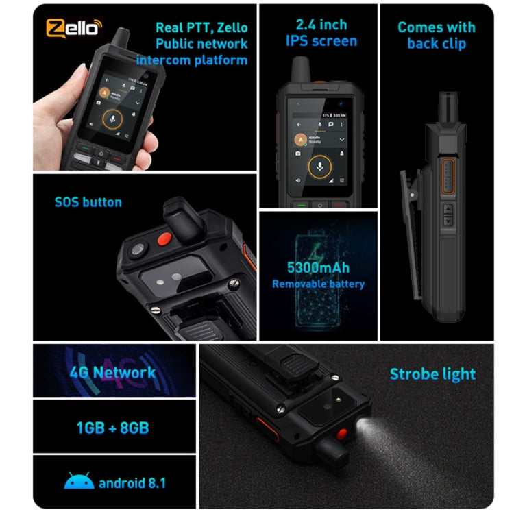 UNIWA F80 Walkie Talkie Rugged Phone, 1GB+8GB, Water-resistant Dustproof Shockproof, 5300mAh Battery, 2.4 inch Android 8.1 Qualcomm MSM8909 Quad Core up to 1.1GHz, Network: 4G, Dual SIM, PPT, SOS (Black)