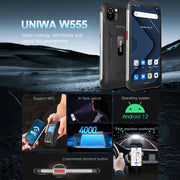 UNIWA W555 Rugged Phone, 3GB+32GB, Dual Rear Cameras, IP68 Water-resistant Dustproof Shockproof, 5.71 inch Android 12.0 MTK6761 Quad Core up to 2.0GHz, Network: 4G, NFC, OTG, Global Version (Black)