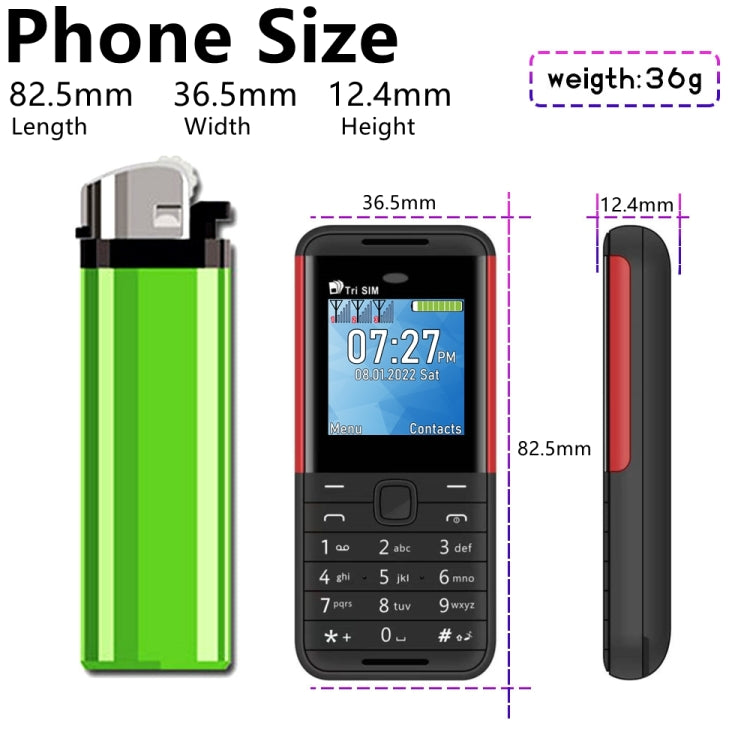 SERVO BM5310 Mini Mobile Phone, Russian Key, 1.33 inch, MTK6261D, 21 Keys, Support Bluetooth, FM, Magic Sound, Auto Call Record, GSM, Triple SIM (Black+green)