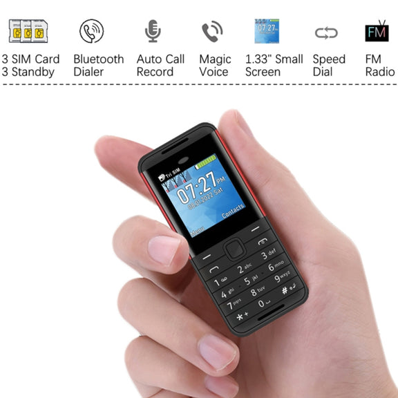 SERVO BM5310 Mini Mobile Phone, Russian Key, 1.33 inch, MTK6261D, 21 Keys, Support Bluetooth, FM, Magic Sound, Auto Call Record, GSM, Triple SIM (Red)