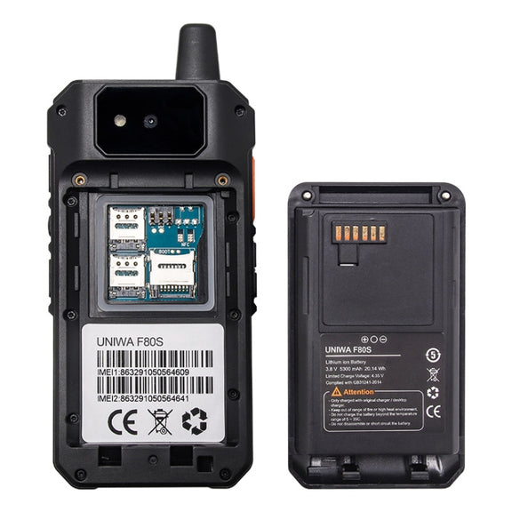 UNIWA F80S Walkie Talkie Rugged Phone, 1GB+8GB, Water-resistant Dustproof Shockproof, 5300mAh Battery, 2.4 inch Android 10 Spreadtrum SL8541E Quad Core up to 1.4GHz, Network: 4G, Dual SIM, PoC, SOS (Black)