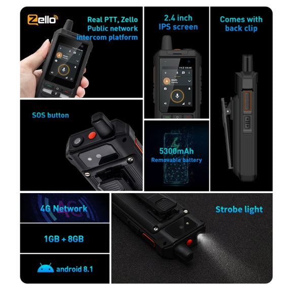 UNIWA F80S Walkie Talkie Rugged Phone, 1GB+8GB, Water-resistant Dustproof Shockproof, 5300mAh Battery, 2.4 inch Android 10 Spreadtrum SL8541E Quad Core up to 1.4GHz, Network: 4G, Dual SIM, PoC, SOS (Black)