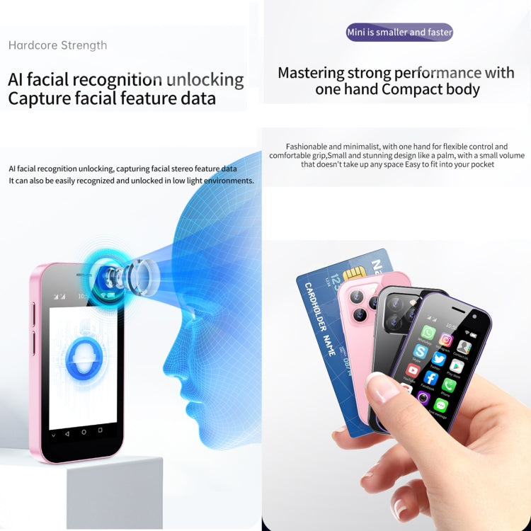 SOYES 14 Pro, 2GB+16GB, Face Recognition, 3.0 inch Android 9.0 MTK6739CW Quad Core up to 1.28GHz, OTG, Network: 4G, Dual SIM, Support Google Play (Pink)