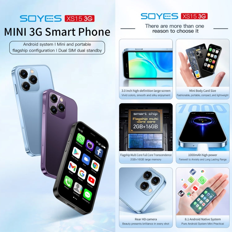 SOYES XS15, 2GB+16GB, 3.0 inch Android 8.1 MTK6580 Quad Core up to 1.3GHz, Bluetooth, WiFi, GPS, Network: 3G, Dual SIM (Blue) - SOYES by SOYES | Online Shopping South Africa | PMC TechLife