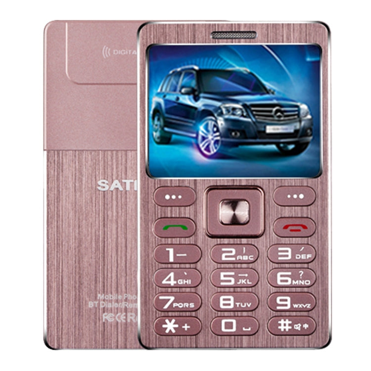 SATREND A10 Card Mobile Phone, 1.77 inch, MTK6261D, 21 Keys, Support Bluetooth, MP3, Anti-lost, Remote Capture, FM, GSM, Dual SIM(Rose Gold) - free shipping - PMC TechLife - Order now!