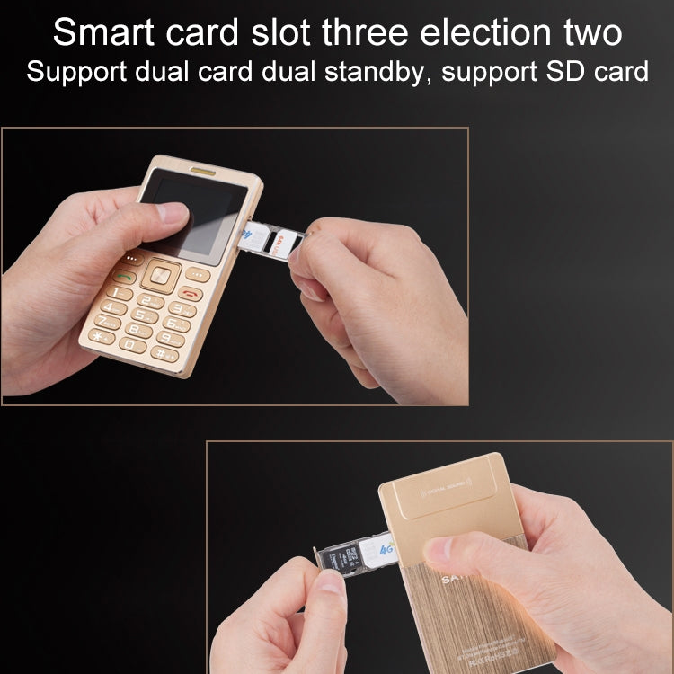 SATREND A10 Card Mobile Phone, 1.77 inch, MTK6261D, 21 Keys, Support Bluetooth, MP3, Anti-lost, Remote Capture, FM, GSM, Dual SIM(Rose Gold) - free shipping - PMC TechLife - Order now!