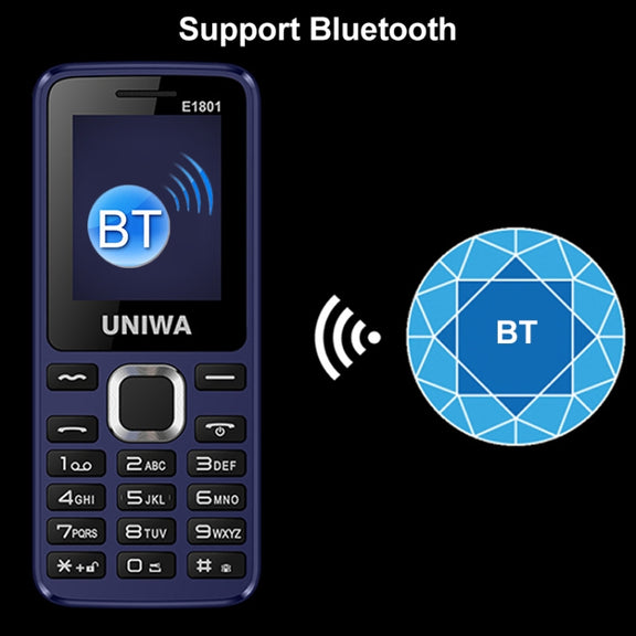 UNIWA E1801 Mobile Phone, 1.77 inch, 800mAh Battery, 21 Keys, Support Bluetooth, FM, MP3, MP4, GSM, Dual SIM(Blue)