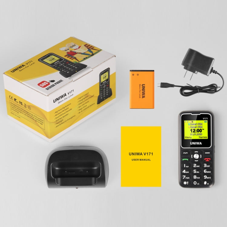 UNIWA V171 Mobile Phone, 1.77 inch, 1000mAh Battery, 21 Keys, Support Bluetooth, FM, MP3, MP4, GSM, Dual SIM, with Docking Base(Black) - UNIWA by UNIWA | Online Shopping South Africa | PMC TechLife