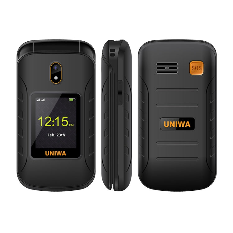 UNIWA V909T Flip Phone, 2.8 inch + 1.77 inch, UNISOC Tiger T107, Support Bluetooth, FM, Network: 4G, SOS, with Charge Dock Base(Black) - UNIWA by UNIWA | Online Shopping South Africa | PMC TechLife