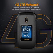 UNIWA V909T Flip Phone, 2.8 inch + 1.77 inch, UNISOC Tiger T107, Support Bluetooth, FM, Network: 4G, SOS, with Charge Dock Base(Black)