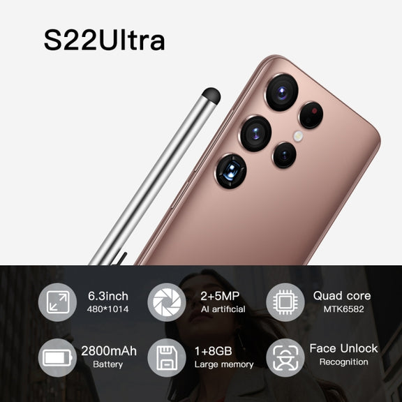 S22 Ultra 5G N10, 1GB+8GB, 6.3 inch Waterdrop Screen, Face Identification, Android 6.0 MTK6582 Quad Core, Network: 3G(Gold)