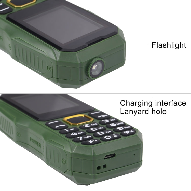 W2025 Triple Proofing Elder Phone, Water-resistant Shockproof Dustproof, 5800mAh Battery, 1.8 inch, 21 Keys, LED Flashlight, Dual SIM(Green)