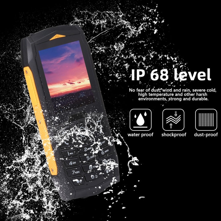 Rugtel R1C Rugged Phone, IP68 Waterproof Dustproof Shockproof, 2.4 inch, MTK6261D, 2000mAh Battery, SOS, FM, Dual SIM(Yellow) - free shipping - PMC Jewellery - Order now!