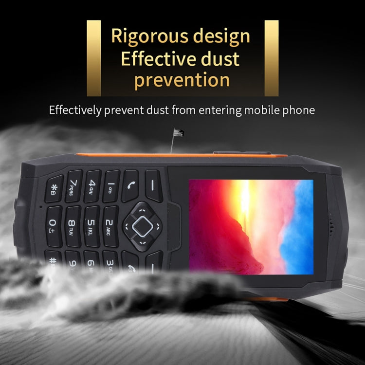 Rugtel R1D Rugged Phone, IP68 Waterproof Dustproof Shockproof, 2.4 inch, MTK6261D, 2000mAh Battery, Loud Box Speaker, FM, Network: 2G, Dual SIM(Orange) - free shipping - PMC TechLife - Order now!