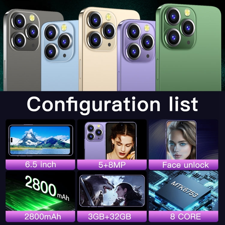 i14 Pro Max / H208A, 3GB+32GB, 6.5 inch Dynamic Island Screen, Face Identification, Android 8.1 MTK6753 Octa Core, Network: 4G (Green) - free shipping - PMC TechLife - Order now!