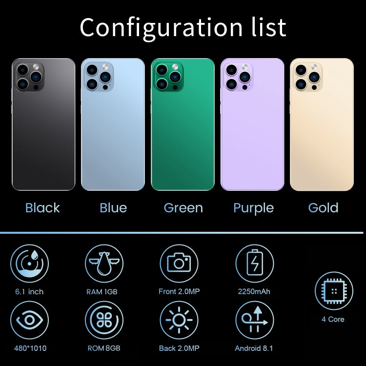 i14 Pro Max N85, 1GB+8GB, 6.1 inch Screen, Face Identification, Android 8.1 MTK6580A Quad Core, Network: 3G, Dual SIM (Gold) - free shipping - PMC Jewellery - Order now!