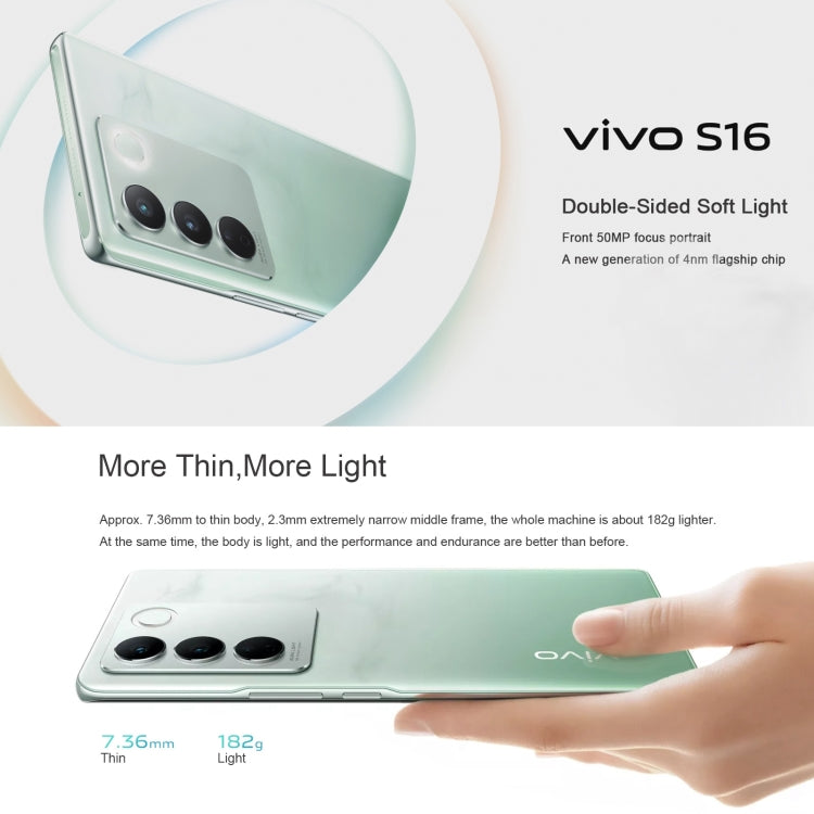 vivo S16 5G, 64MP Camera, 8GB+256GB, Triple Back Cameras, Srceen Fingerprint Identification, 4600mAh Battery, 6.78 inch Android 13 OriginOS 3 Qualcomm Snapdragon 870 Octa Core up to 3.2GHz, OTG, NFC, Network: 5G (Mint Green) - free shipping - PMC TechLife - Order now!
