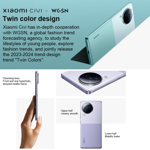Xiaomi Civi 3 5G, 50MP Camera, 12GB+256GB, Triple Back Cameras + Dual Front Cameras, In-screen Fingerprint Identification, 4500mAh Battery, 6.55 inch MIUI 14 Dimensity 8200-Ultra Octa Core 4nm up to 3.1GHz, Network: 5G, NFC (Grey)