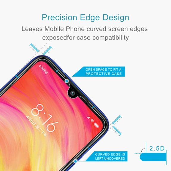 100 PCS 0.26mm 9H 2.5D Tempered Glass Film for Xiaomi Redmi Note 7