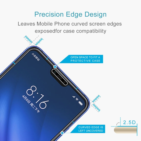 100 PCS 0.26mm 9H Surface Hardness 2.5D Full Screen Tempered Glass Film for Xiaomi Mi 8 Lite