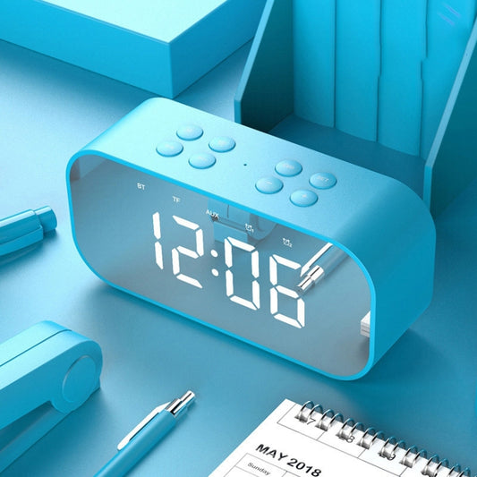 AEC BT501 Bluetooth 5.0 Mini Speaker with LED & Alarm Clock & Clock & Mirror, Support 32G TF Card(Blue) - free shipping - PMC Jewellery - Order now!