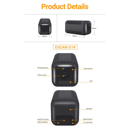 ESCAM G18 1080P Full HD Rechargeable Battery WiFi IP Camera, Support Night Vision / PIR Motion Detection / TF Card / Two Way Audio (Black) - free shipping - PMC Jewellery - Order now!