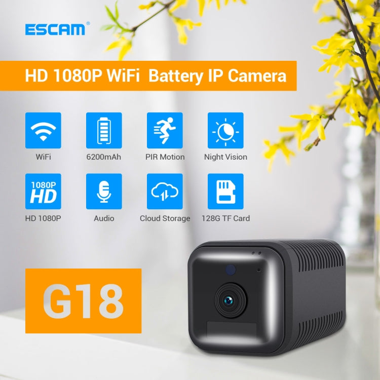 ESCAM G18 1080P Full HD Rechargeable Battery WiFi IP Camera, Support Night Vision / PIR Motion Detection / TF Card / Two Way Audio (Black) - free shipping - PMC Jewellery - Order now!