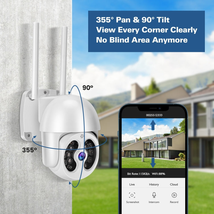 Tuya QX56 3.0 Million Pixels IP66 Water-resistant 2.4G Wireless IP Camera, Support Amazon Alexa & Google Home & Motion Detection & Two-way Audio & Full Color Night Vision & TF Card, AU Plug