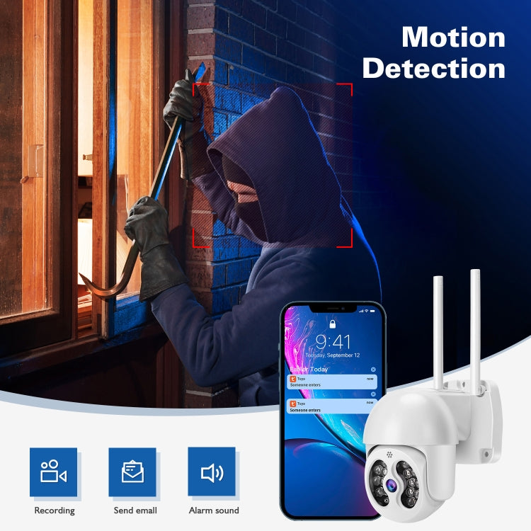Tuya QX56 3.0 Million Pixels IP66 Water-resistant 2.4G Wireless IP Camera, Support Amazon Alexa & Google Home & Motion Detection & Two-way Audio & Full Color Night Vision & TF Card, AU Plug