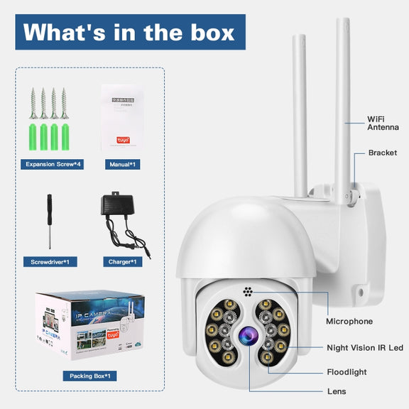 Tuya QX56 3.0 Million Pixels IP66 Water-resistant 2.4G Wireless IP Camera, Support Amazon Alexa & Google Home & Motion Detection & Two-way Audio & Full Color Night Vision & TF Card, AU Plug