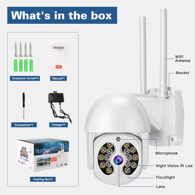 Tuya QX56 3.0 Million Pixels IP66 Water-resistant 2.4G Wireless IP Camera, Support Amazon Alexa & Google Home & Motion Detection & Two-way Audio & Full Color Night Vision & TF Card, AU Plug