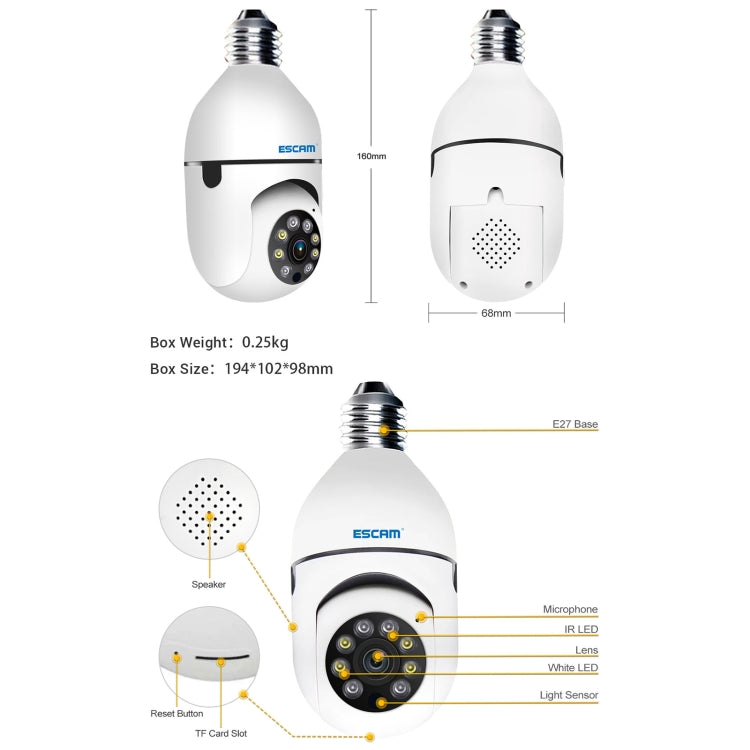 ESCAM PT208 1080P HD Light Bulb WiFi Camera, Support Motion Detection, Two-way Audio, Night Vision, TF Card - free shipping - PMC Jewellery - Order now!