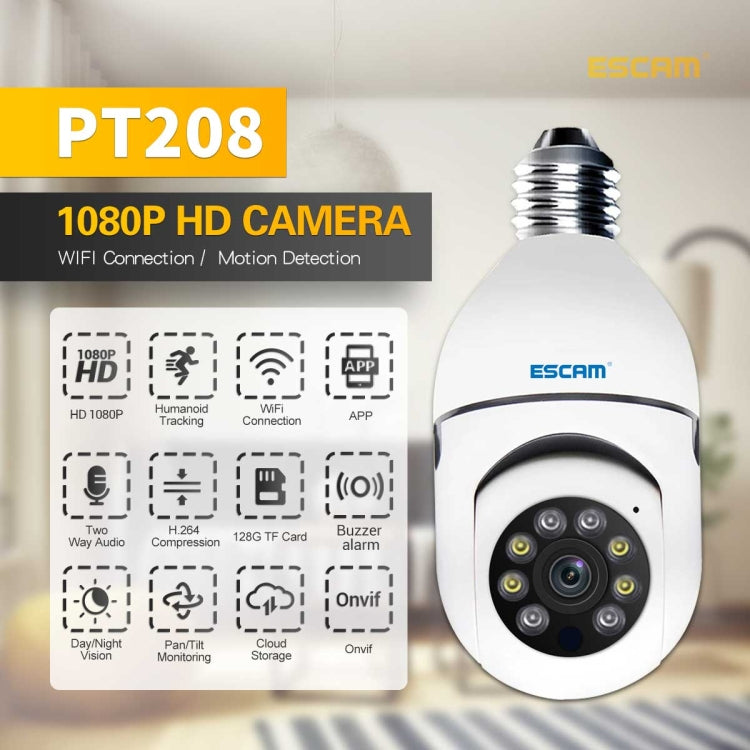 ESCAM PT208 1080P HD Light Bulb WiFi Camera, Support Motion Detection, Two-way Audio, Night Vision, TF Card - free shipping - PMC TechLife - Order now!