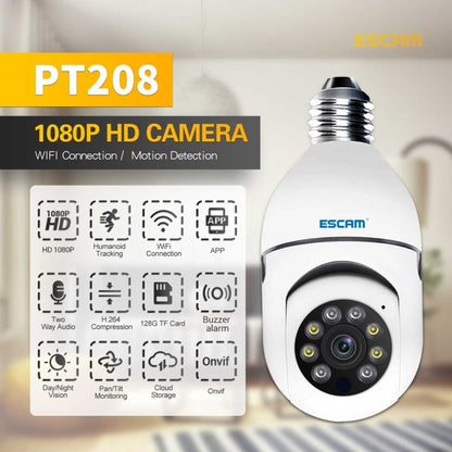 ESCAM PT208 1080P HD Light Bulb WiFi Camera, Support Motion Detection, Two-way Audio, Night Vision, TF Card - free shipping - PMC Jewellery - Order now!