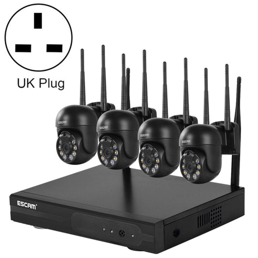 ESCAM WNK614 HD 3.0 Million Pixels 8-channel Wireless + 4IPC Wireless NVR Security System, UK Plug - free shipping - PMC Jewellery - Order now!