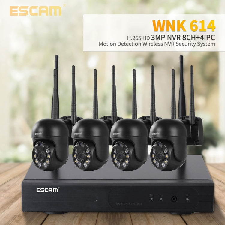 ESCAM WNK614 HD 3.0 Million Pixels 8-channel Wireless + 4IPC Wireless NVR Security System, UK Plug - free shipping - PMC TechLife - Order now!