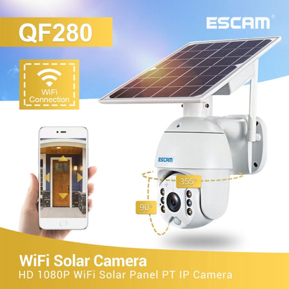 ESCAM QF280 HD 1080P IP66 Waterproof WiFi Solar Panel PT IP Camera without Battery, Support Night Vision / Motion Detection / TF Card / Two Way Audio (White) - free shipping - PMC Jewellery - Order now!