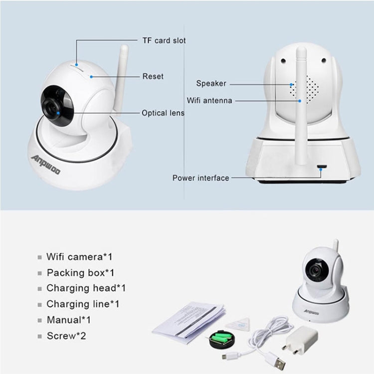 Anpwoo-YT002W 100W 3.6mm Lens Wide Angle 720P Smart WIFI Monitor Camera , Support Night Vision & TF Card Expansion Storage - free shipping - PMC Jewellery - Order now!