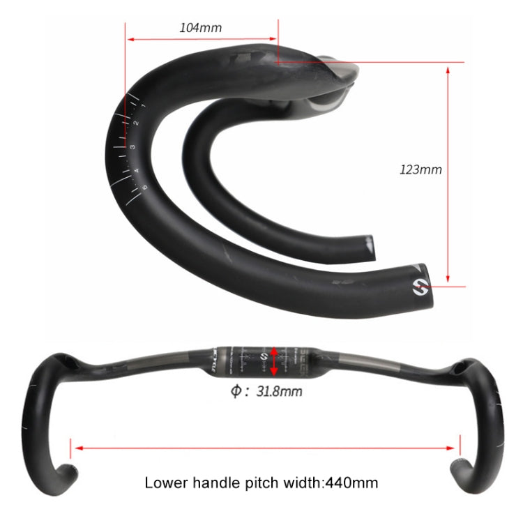 TOSEEK UD Carbon Fiber Texture Road Bike Handlebar, Size: 440mm (UD Matte) - free shipping - PMC TechLife - Order now!