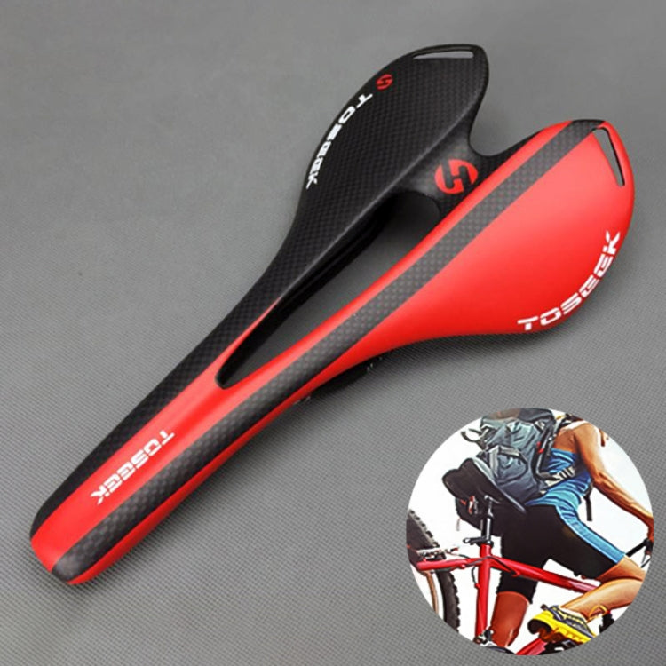TOSEEK Road Bike Carbon Fiber Seat Bicycle Hollow Seat Saddle, 3K Texture + Extinction(Red) - free shipping - PMC TechLife - Order now!